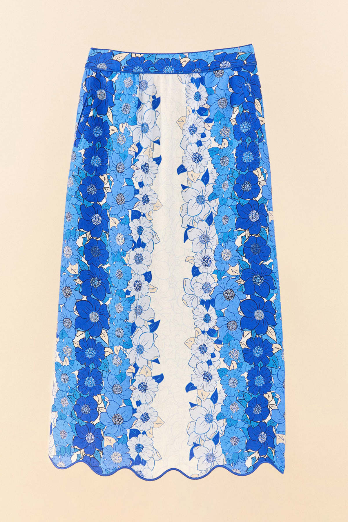 Farm Rio FLOWER STRIPES MIDI SKIRT | Garmentory