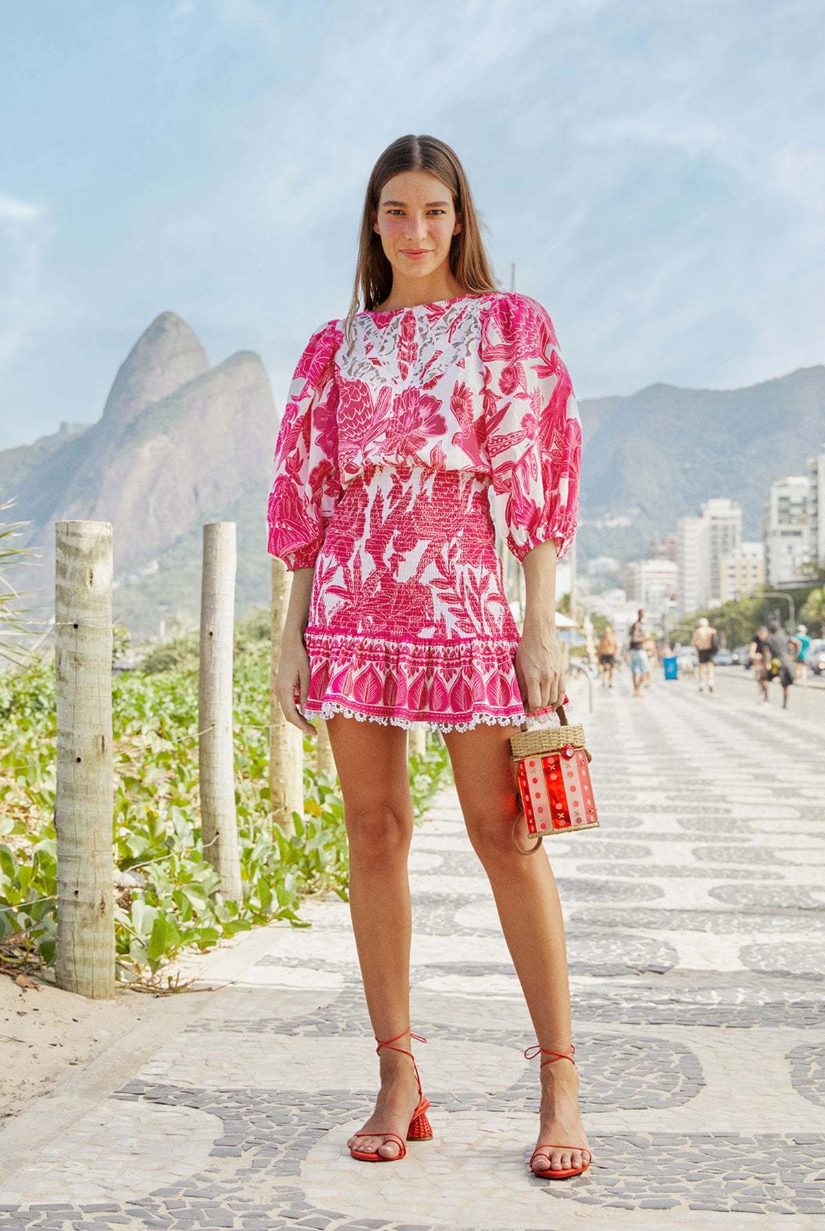 Farm Rio Woodcut Mini Dress - Pink Tropical | Garmentory