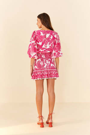 farm rio pink tropical woodcut mini dress Pink Tropical Woodcut Mini Dress by FARM Rio