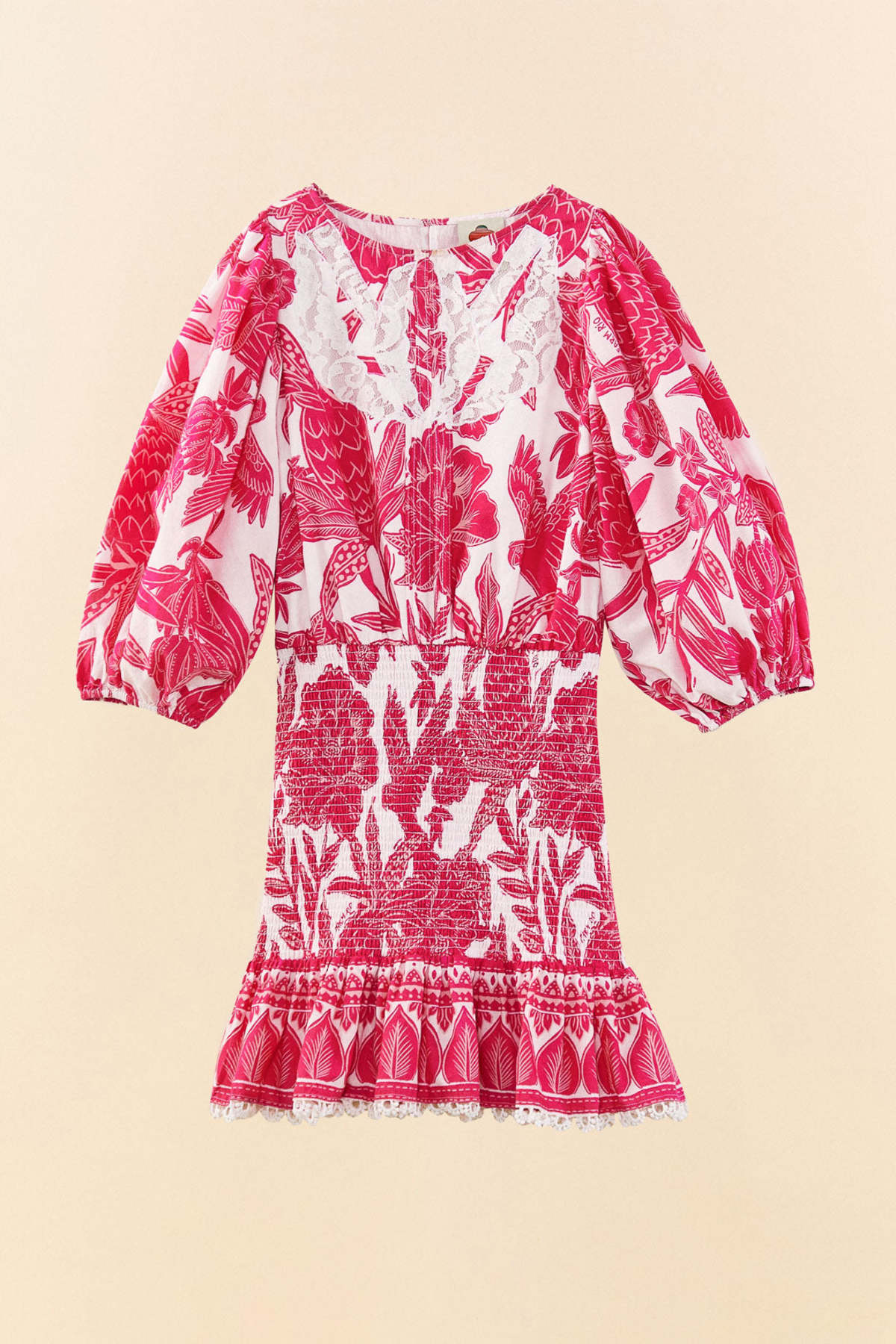 farm rio pink tropical woodcut mini dress Farm Rio Tropical Woodcut Mini Dress