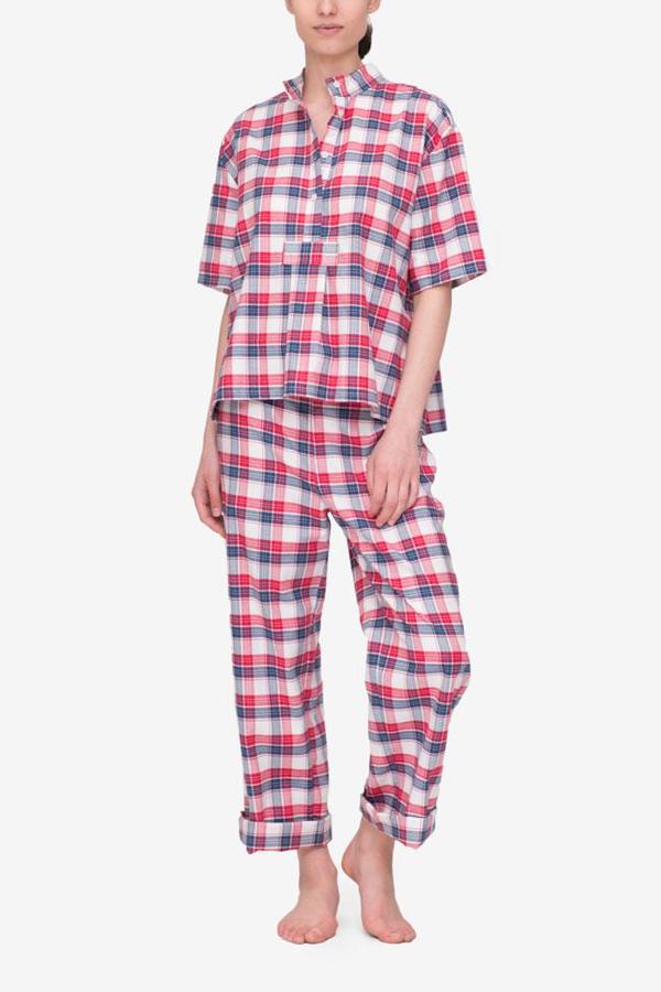 Set - Short Sleeve Cropped Sleep Shirt and Lounge Pant Berry Plaid Set - Short Sleeve Cropped Sleep Shirt and Lounge Pant Berry Plaid