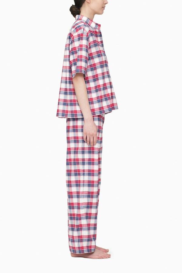 Set - Short Sleeve Cropped Sleep Shirt and Lounge Pant Berry Plaid Set - Short Sleeve Cropped Sleep Shirt and Lounge Pant Berry Plaid
