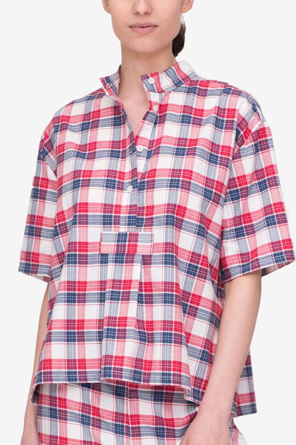 Set - Short Sleeve Cropped Sleep Shirt and Lounge Pant Berry Plaid Set - Short Sleeve Cropped Sleep Shirt and Lounge Pant Berry Plaid