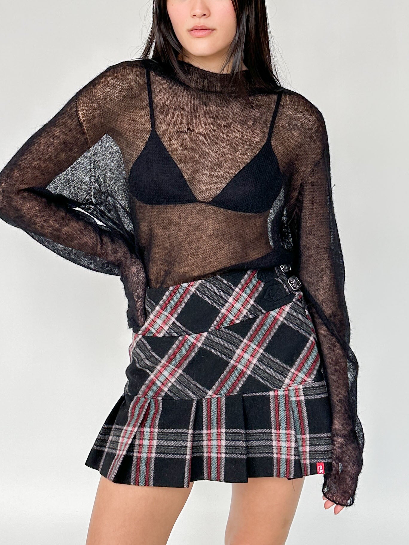 Slinky Plaid Mini Skirt