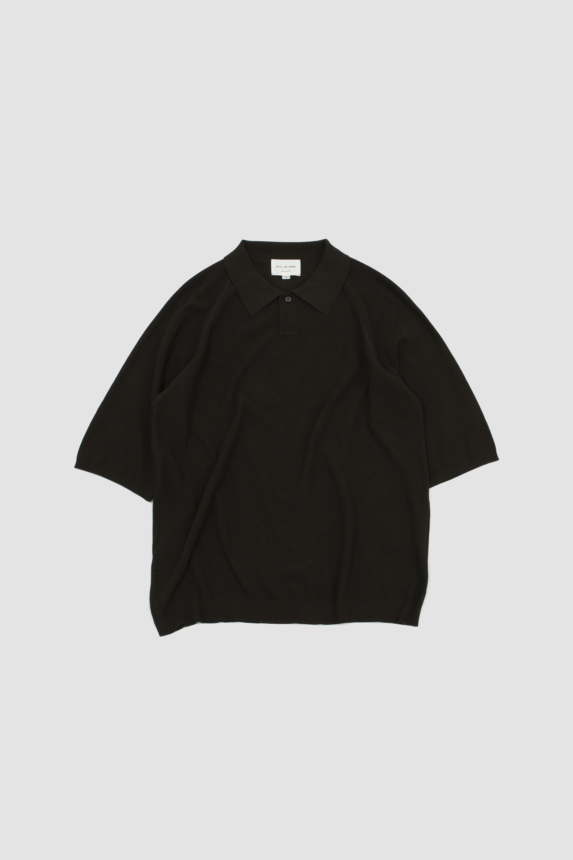 Still By Hand Silk Mixed Knit Polo - Charcoal | Garmentory
