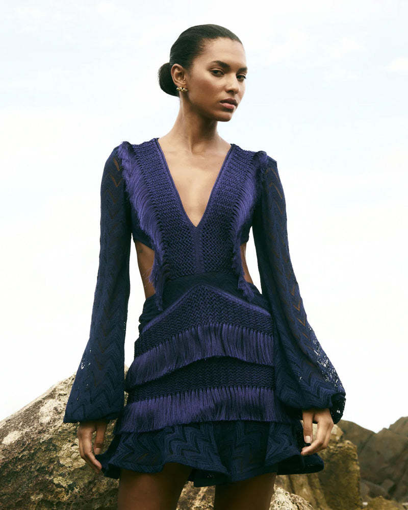 self portrait long sleeve mini dress self-portrait - Check Boucle Long Sleeve Mini Dress