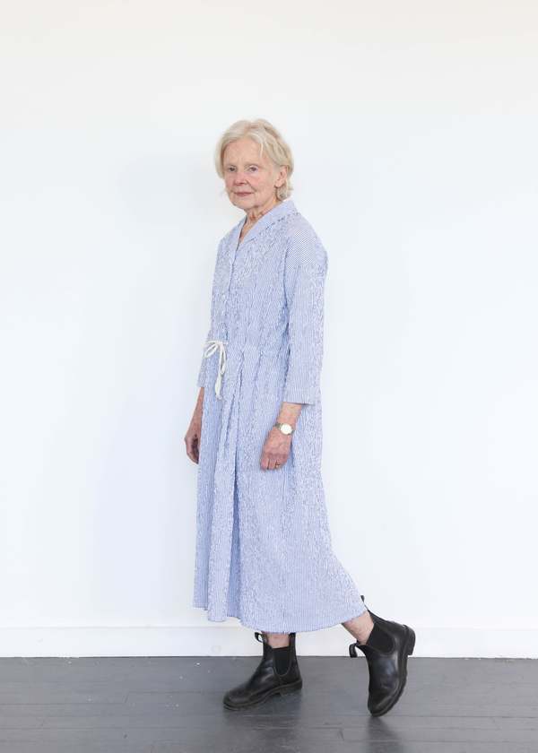 H+ Hannoh Vessel Dress Daria シャツワンピ H+ Hannoh Wessel Raide Dress - Blue Stripes | Garmentory