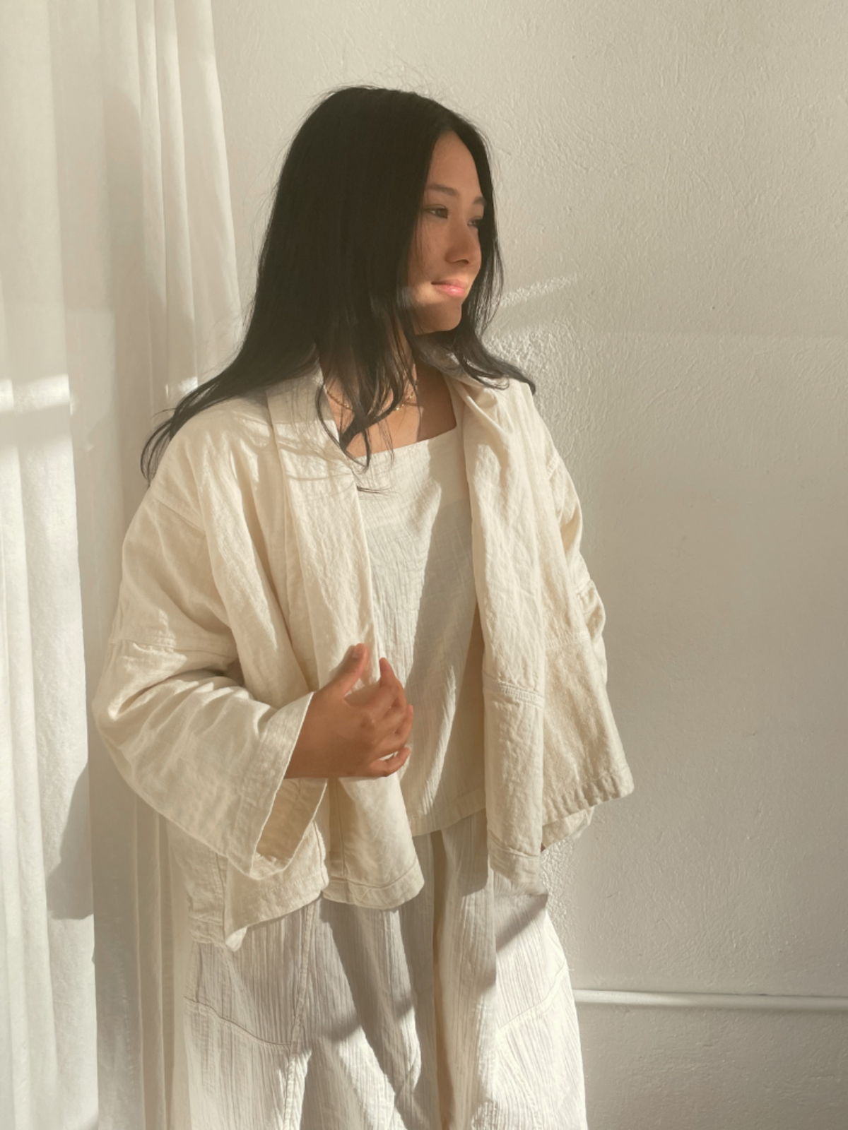 Atelier Delphine Heavyweight Double layer Cotton Gauze Kimono Kinari Cream Garmentory