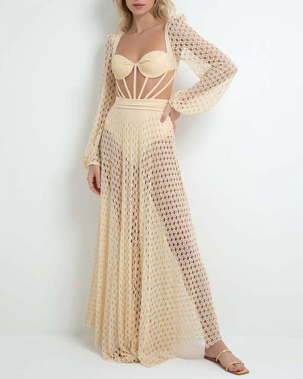 patbo monstera crochet dress PatBO Monstera Crochet Plunge Beach Dress