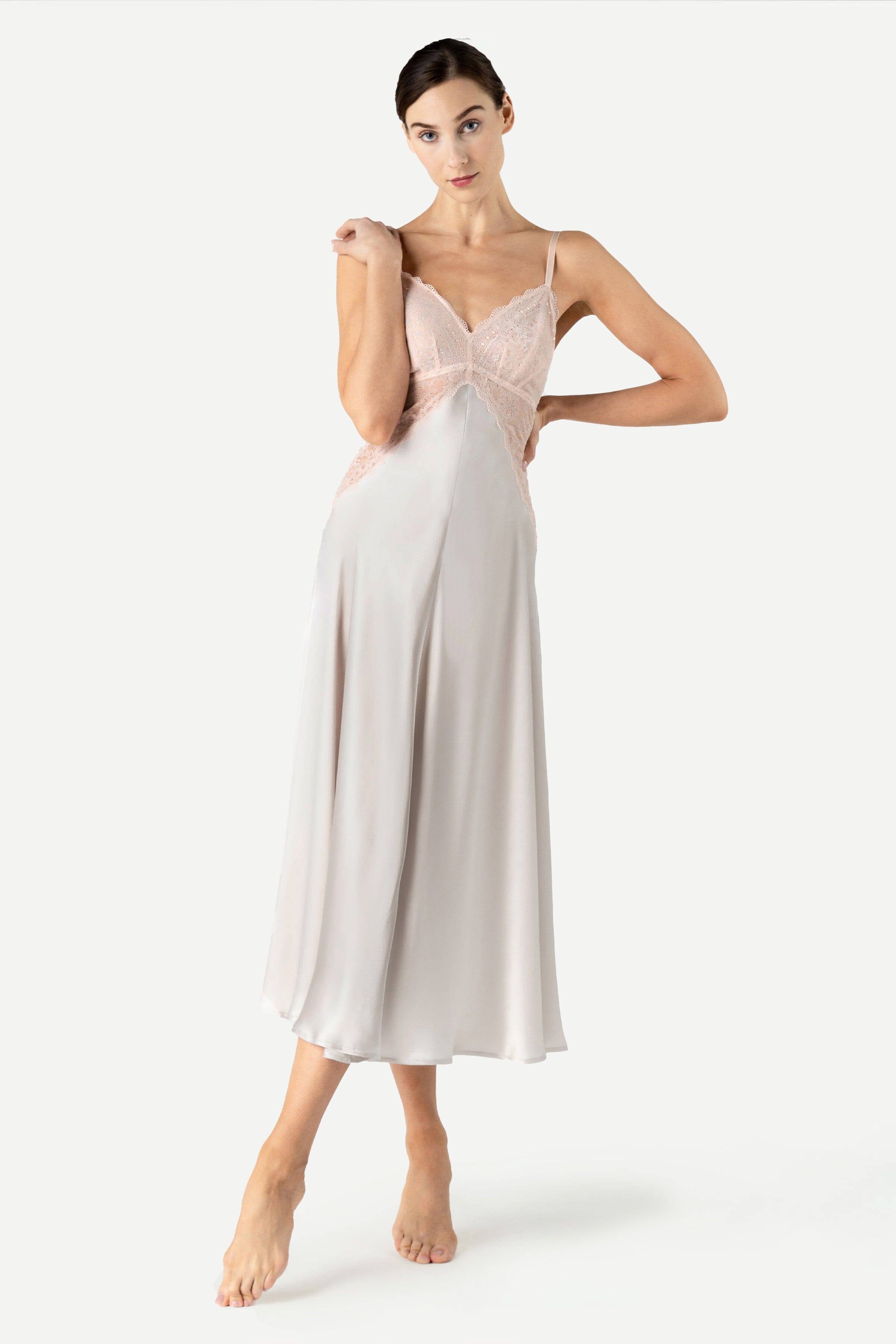NK IMODE Precious Sunset Long Silk Gown - Pearl Grey | Garmentory