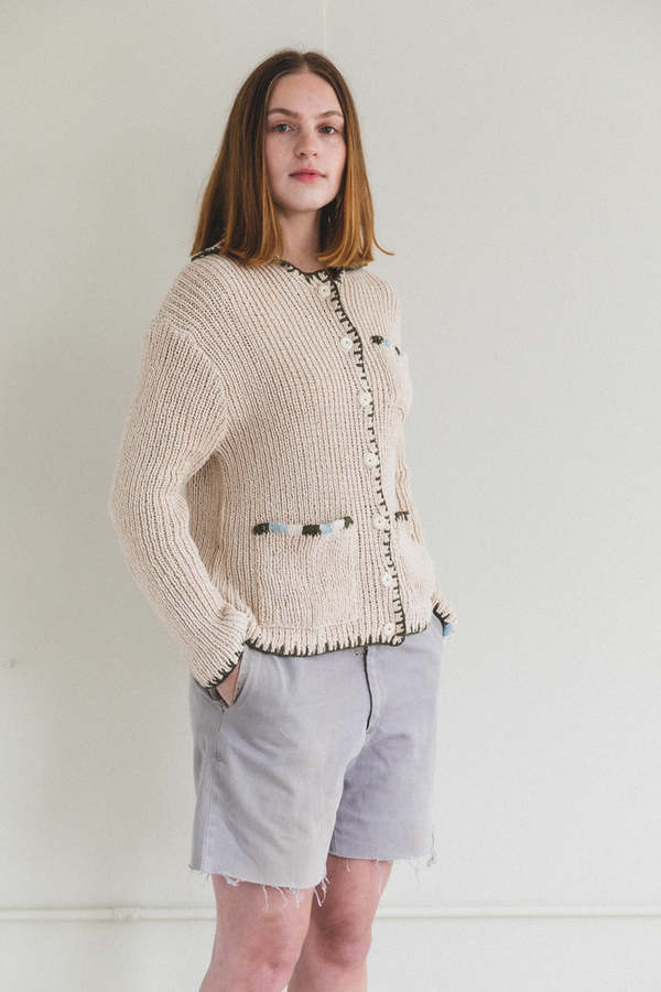 STORY mfg. Grandad Cardigan - Ecru Hand Knit | Garmentory