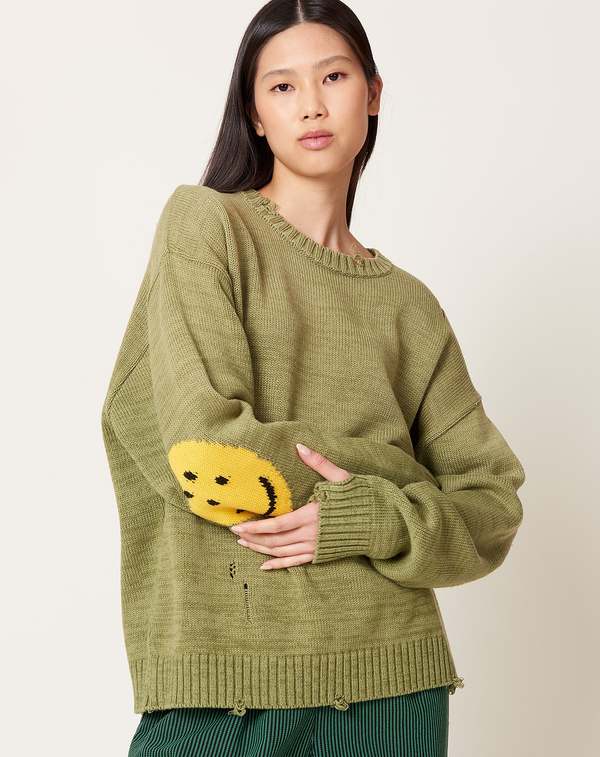 5G Cotton Knit RAINBOWY Patch Crew Sweater in Khaki | Garmentory