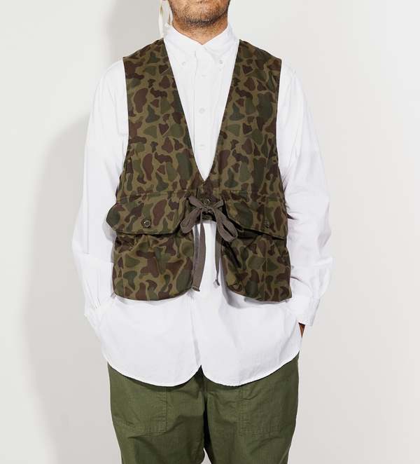 Engineered Garments Fowl Vest - Olive Camo 6.5oz Flat Twill