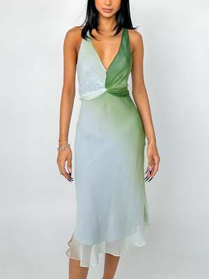 Silk Chiffon Asymmetrical Dress - Green Ombre | Garmentory Silk Chiffon Asymmetrical Dress - Green Ombre | Garmentory