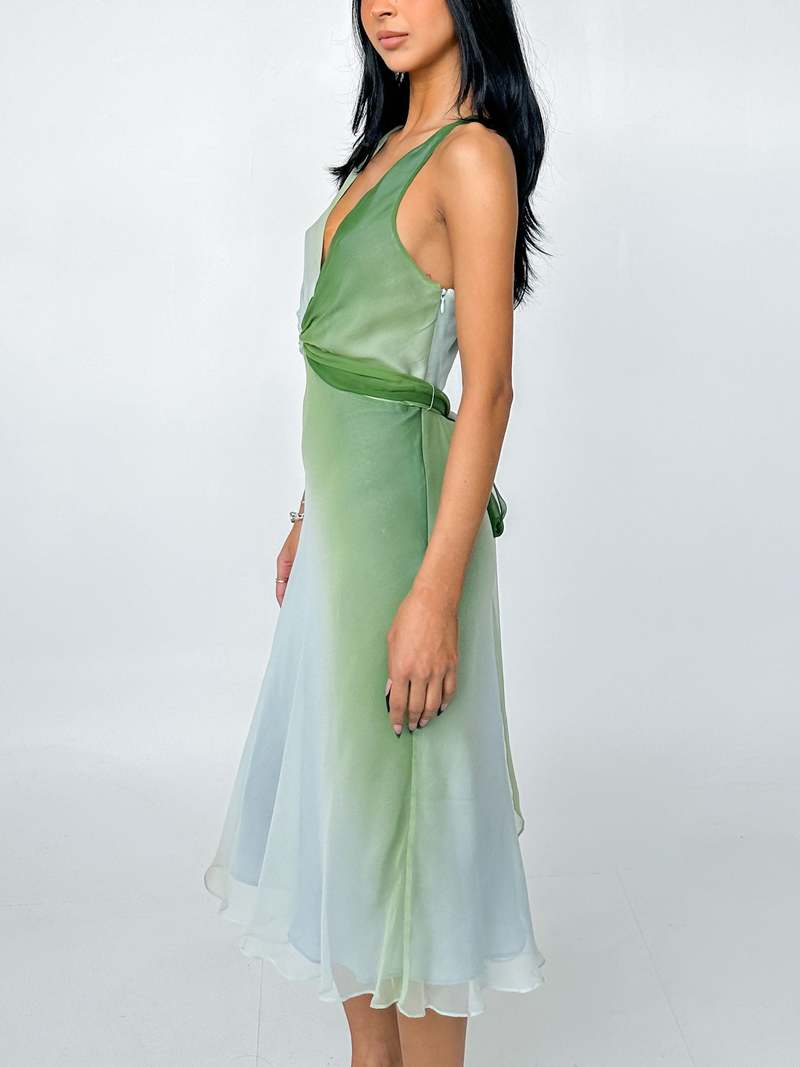 Silk Chiffon Asymmetrical Dress - Green Ombre | Garmentory Silk Chiffon Asymmetrical Dress - Green Ombre | Garmentory