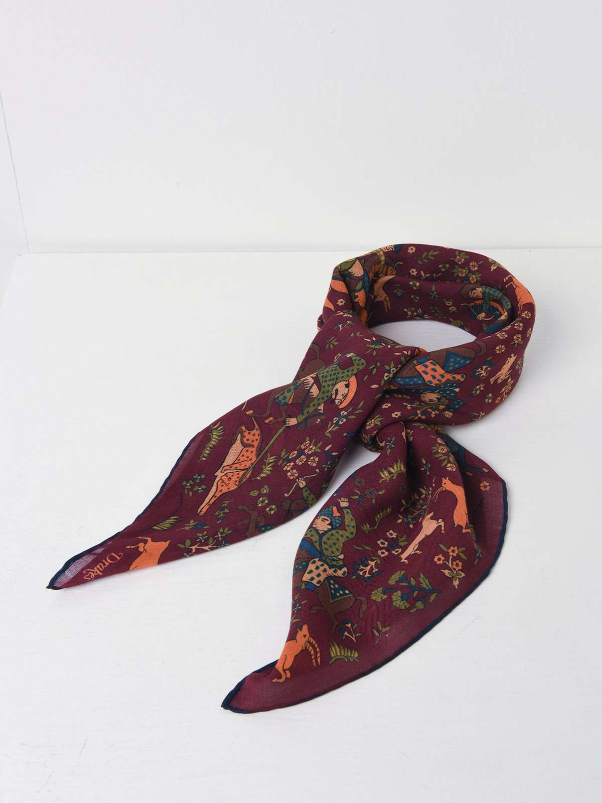 Drake's Mughal Print Wool-silk Square Scarf - Red Print | Garmentory