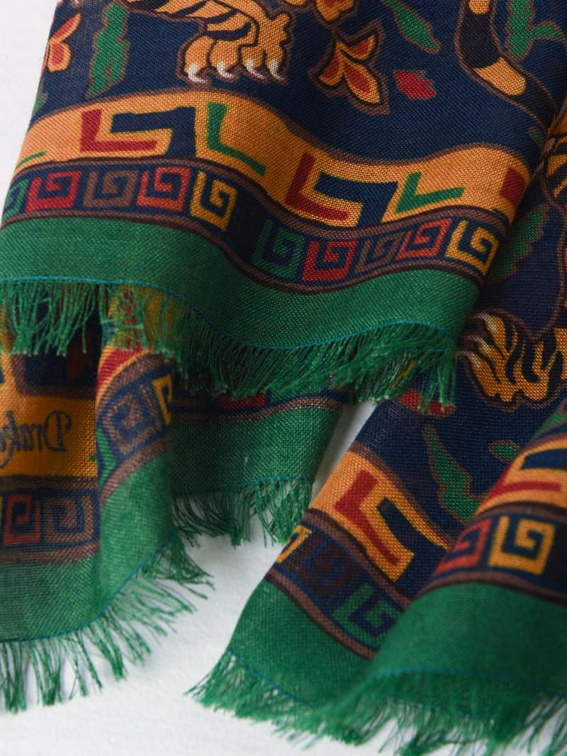 Drake's Tiger Print Wool-silk Scarf Scarf - Blue | Garmentory