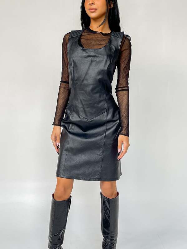 black leather dress with crosses Leather Criss Cross Dress