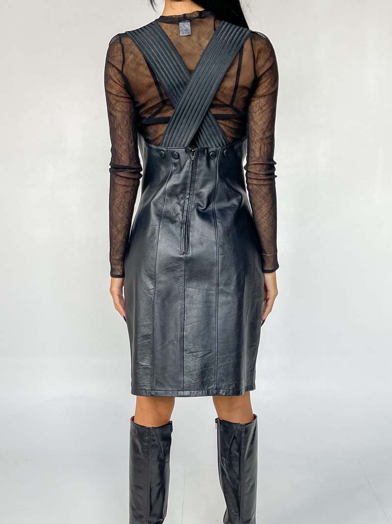 black leather dress with crosses Leather Criss Cross Dress