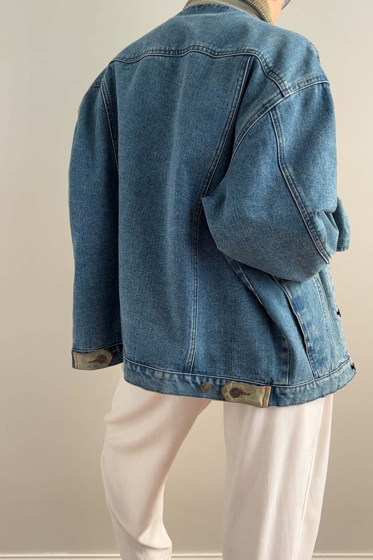 Bow Corduroy Collar Retro Denim Jacket