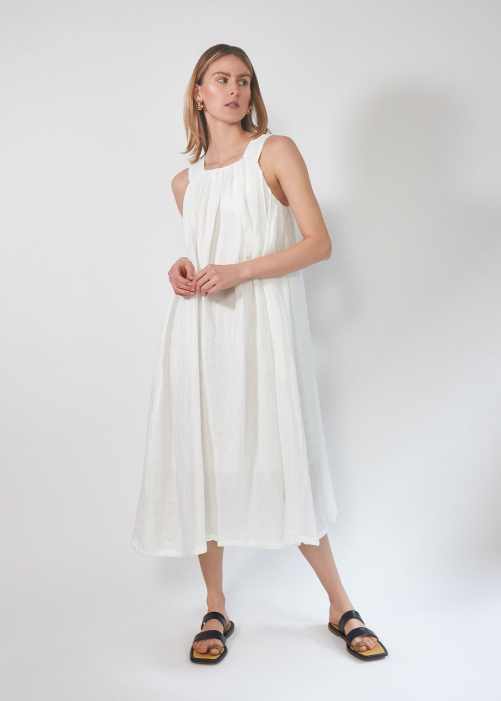 knee length dresses for ladies Linen Mix Square Neck Mini Dress – Odd Muse main image 1