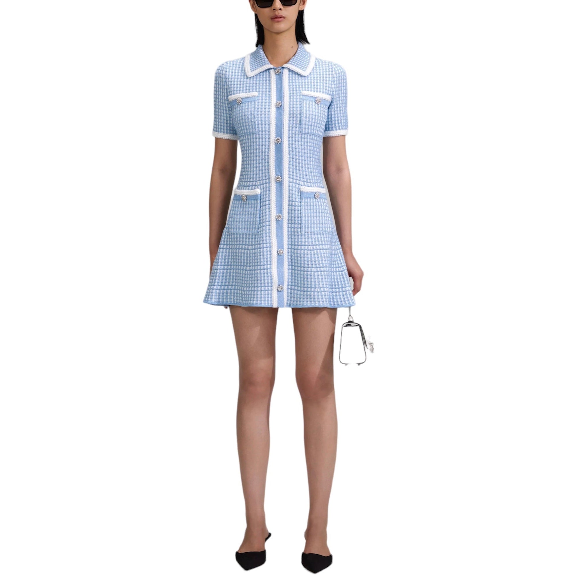 self-portrait lurex knit mini dress Knitted - Blue Ladies dresses