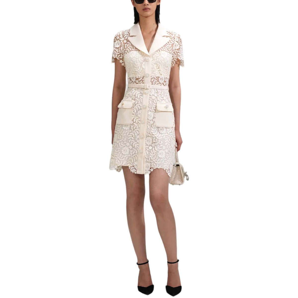 chinese dress ladies Self-Portrait Wave Guipure Frill Mini Dress - BOPF