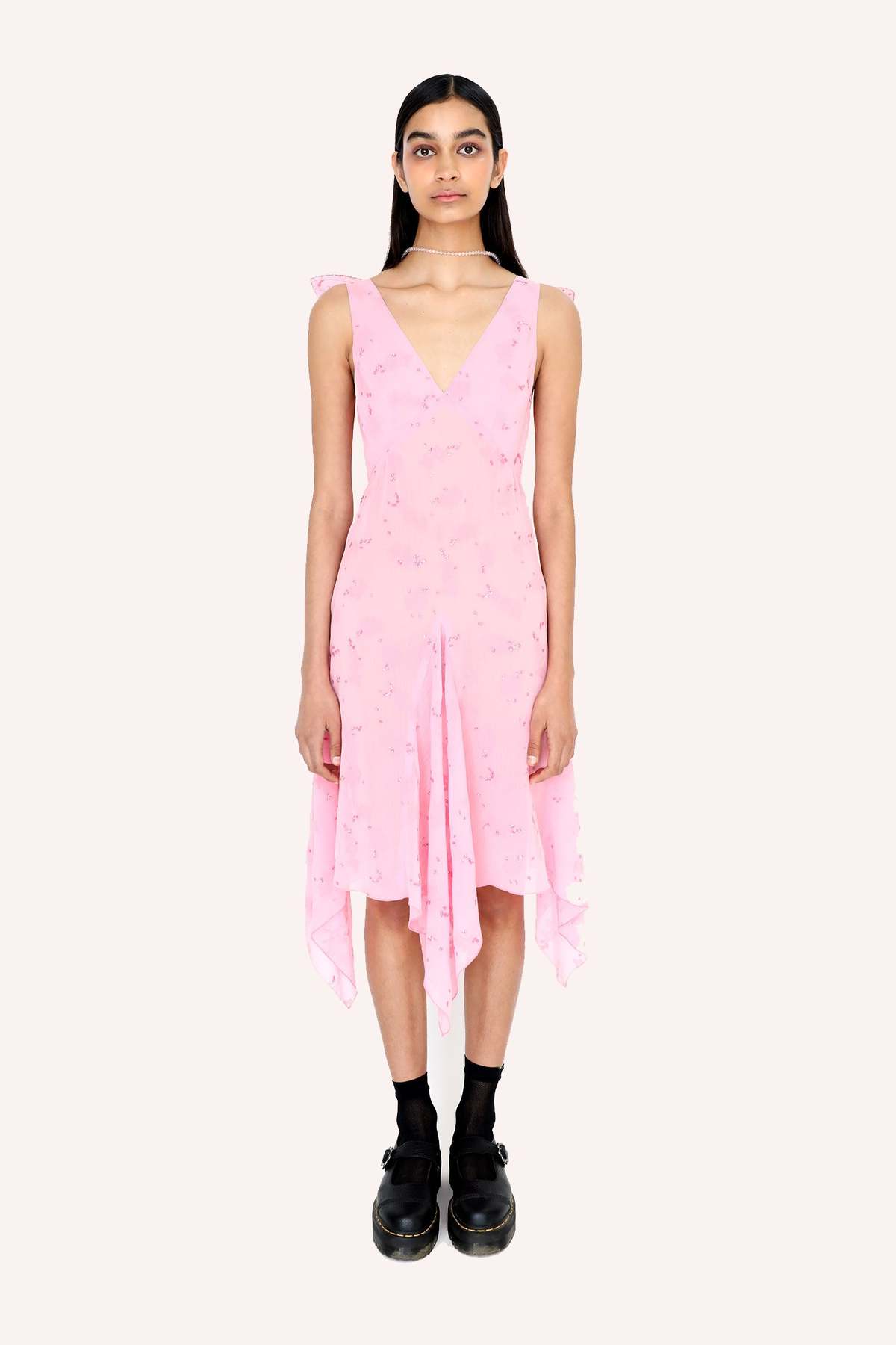 Anna Sui Flock Crinkle Chiffon Dress - Pink Multi | Garmentory