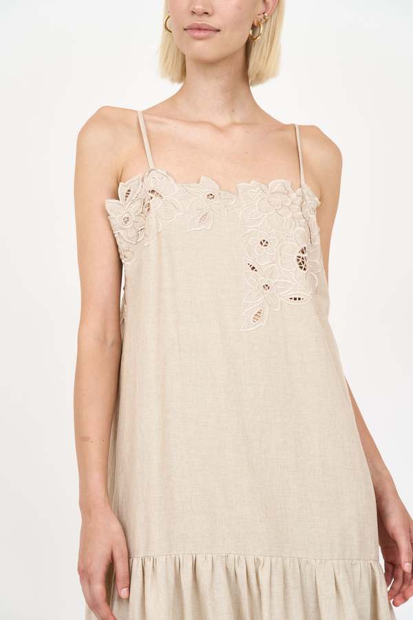chinese dress ladies Giovana Lace Up Back Linen Mini Dress in Sky Grey main image 0