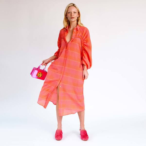Henrik Vibskov Golden Gate Dress - Pink/Orange Checks | Garmentory