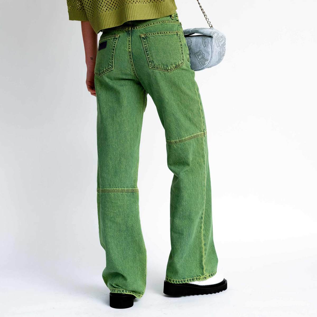 Ganni Overdyed Bleach Denim Magny Jeans Lime Punch Garmentory