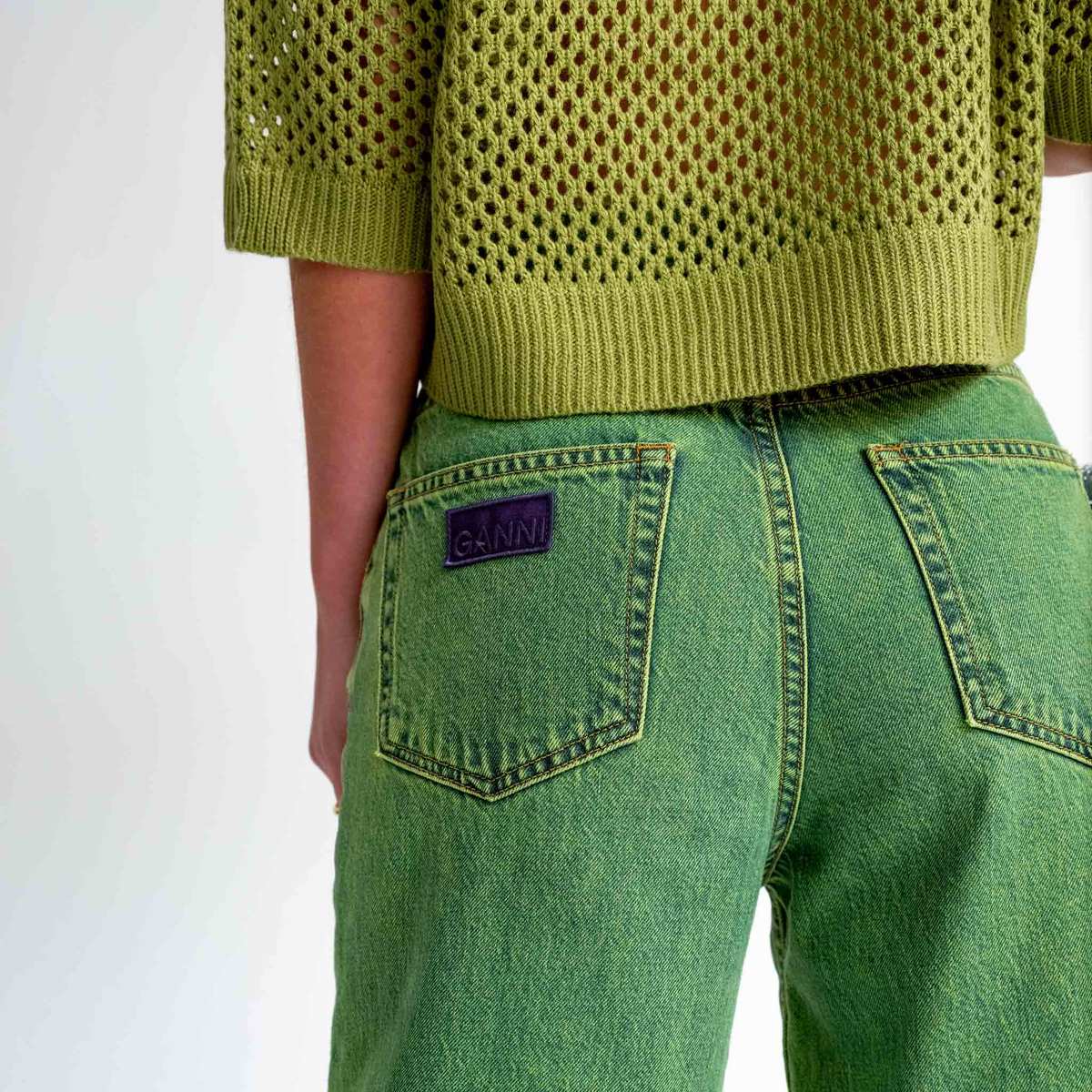 Ganni Overdyed Bleach Denim Magny Jeans Lime Punch Garmentory