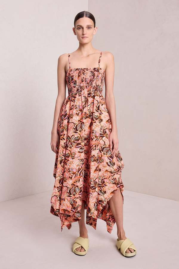 A.L.C. Adriana Cotton Midi Dress - Orange Rose Multi | Garmentory