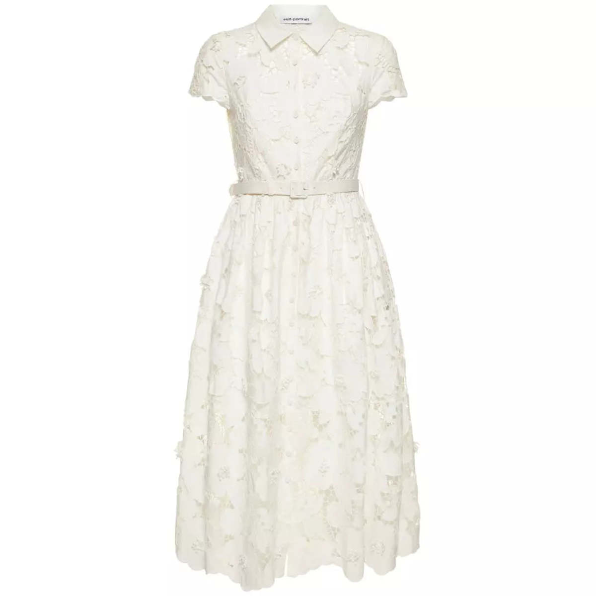 Self-Portrait Cotton Lace Midi Dress - White | Garmentory