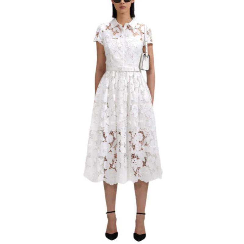 Self-Portrait Cotton Lace Midi Dress - White | Garmentory