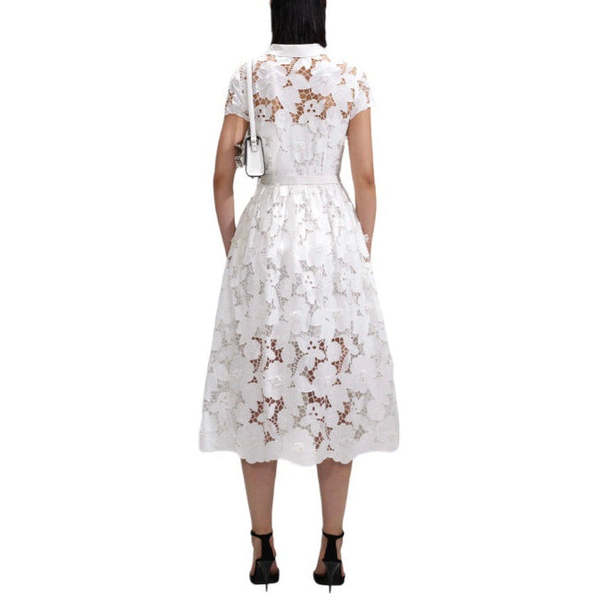 Self-Portrait Cotton Lace Midi Dress - White | Garmentory