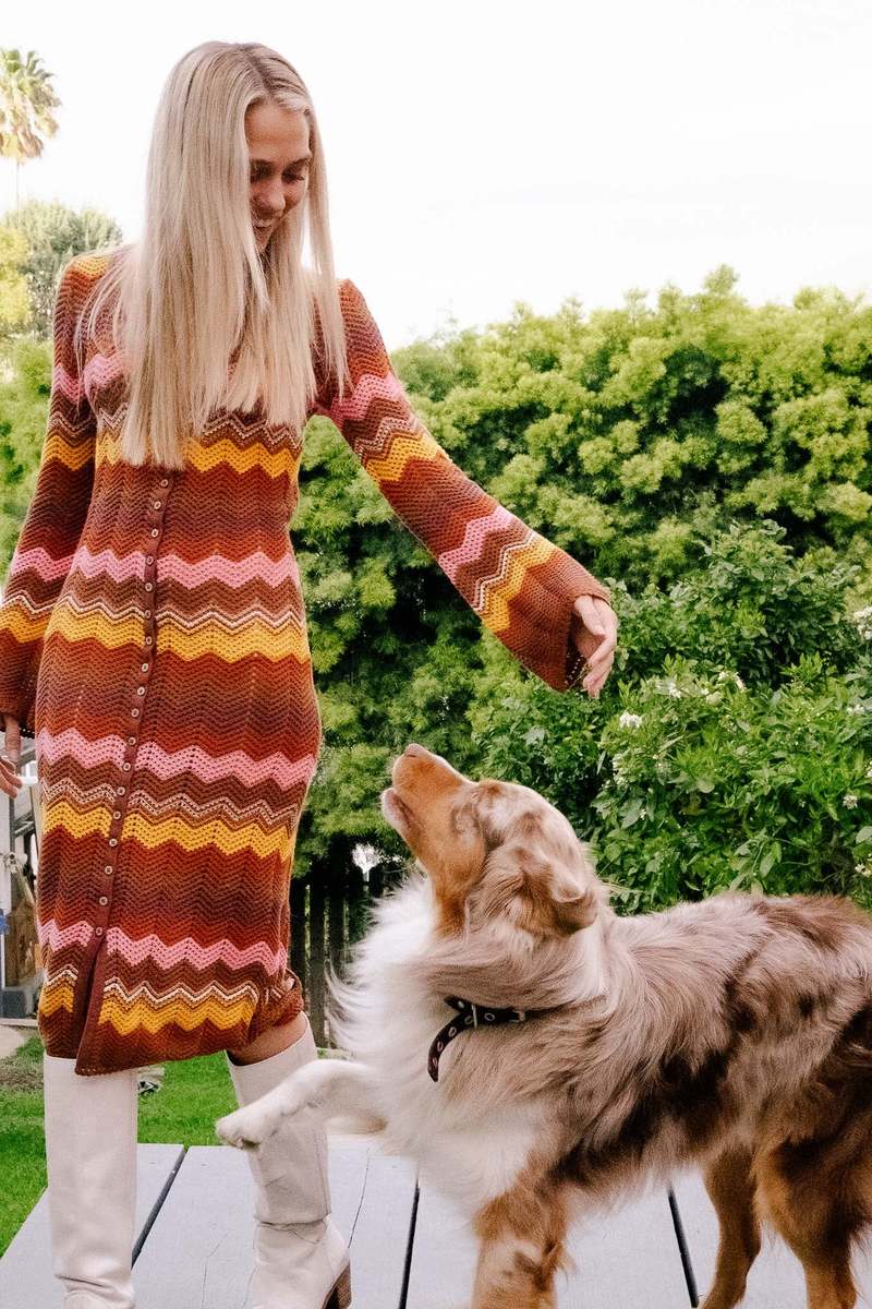 gypsy crochet midi dress Stripe Crochet Midi Dress with Side Ties Small / Ivory/Brown Stripe