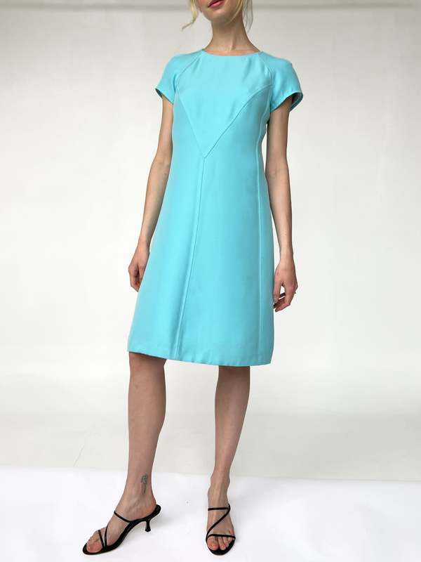courreges blue dress A-line Belted Twill Dress - Aqua - 34
