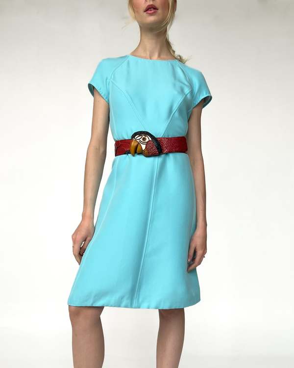 courreges blue dress Courreges Vintage 1970s Baby Blue Cloud Print Silk Chiffon Dress and S –  Amarcord Vintage Fashion main image 0