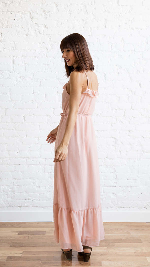 fitted lace wedding dress Ready To Mingle Tiered Maxi Dress- Pink
