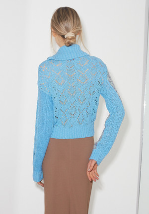 ANDERSSON BELL Patchwork Collar Knit Zip Cardigan - Blue | Garmentory