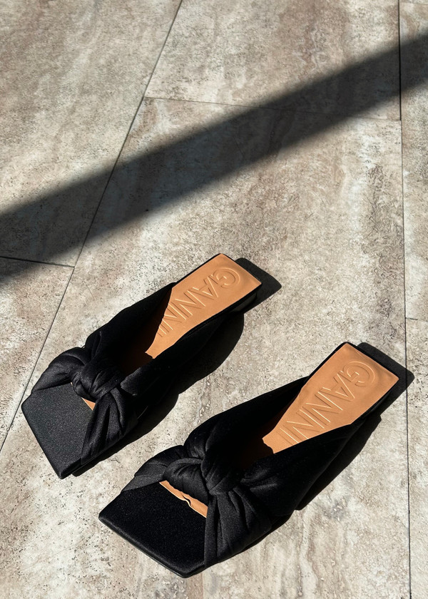Ganni Soft Knot Flat Mule - Black | Garmentory