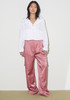 Tibi Shiny Nylon Pleated Stella Cargo Pants - Rose - Thumbnail 1