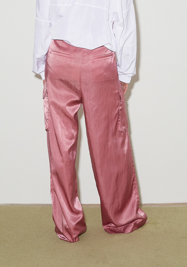 Tibi Shiny Nylon Pleated Stella Cargo Pants - Rose