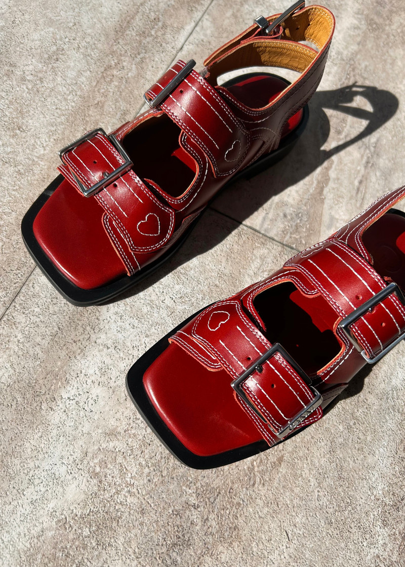 Ganni Embroidered Western Sandal - Red | Garmentory