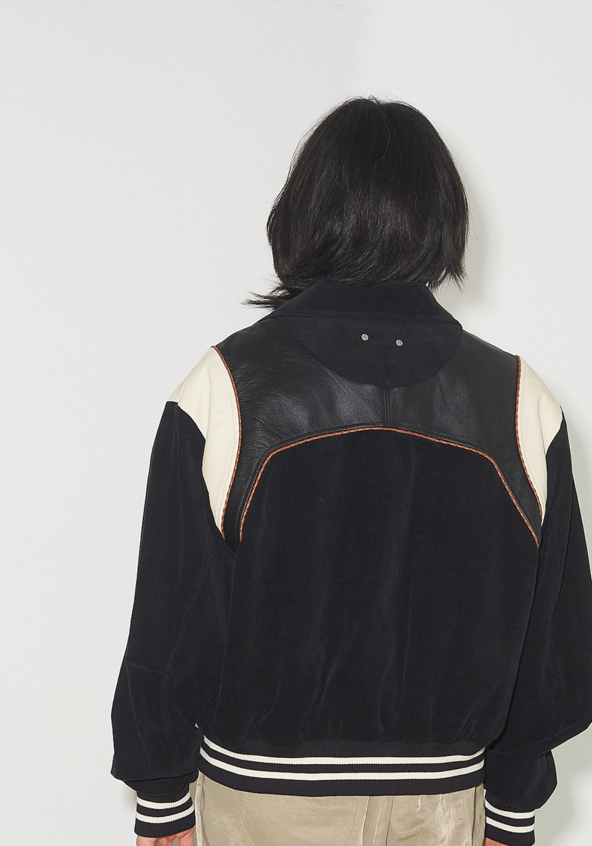 ANDERSSON BELL Corduroy & Leather Varsity Jacket - Black | Garmentory