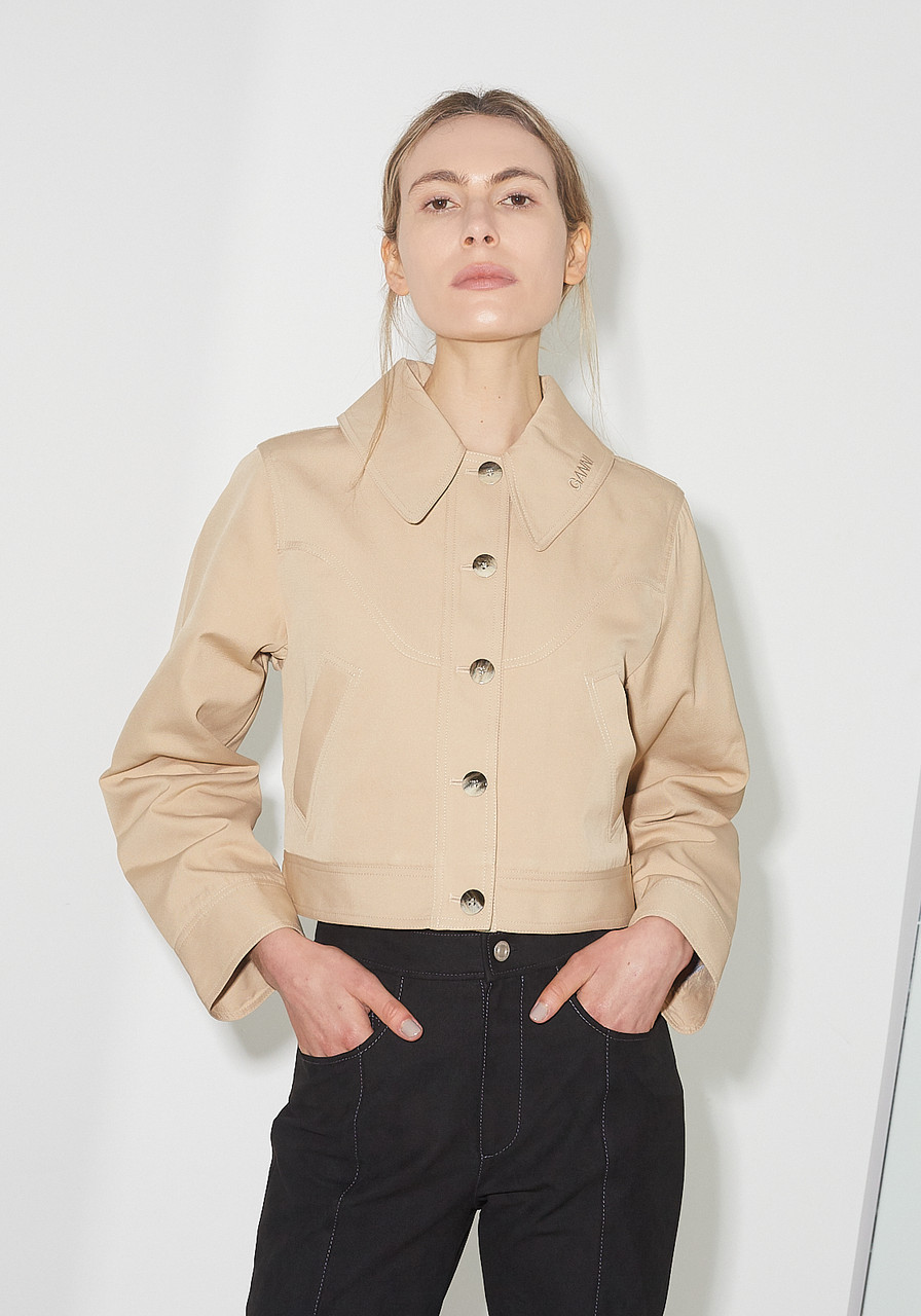 Ganni Heavy Twill Short Jacket - Pake Khaki | Garmentory