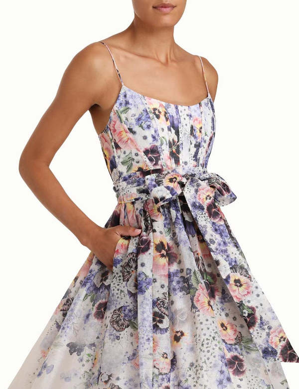 Zimmermann Tama Corset Midi Dress - Purple Pansy Print