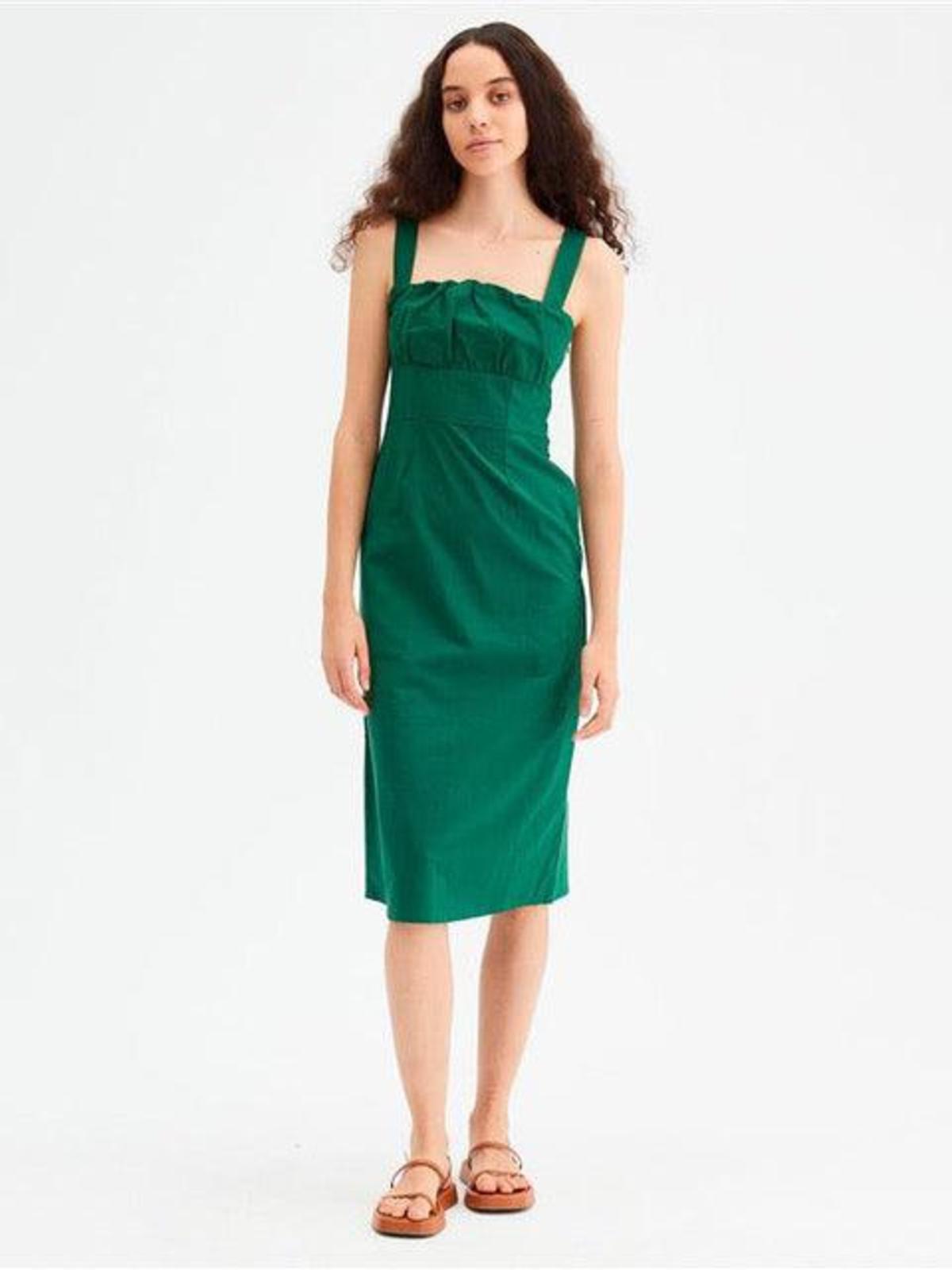 Compaia Fantastica Fitted Midi Dress with Straps - Green | Garmentory