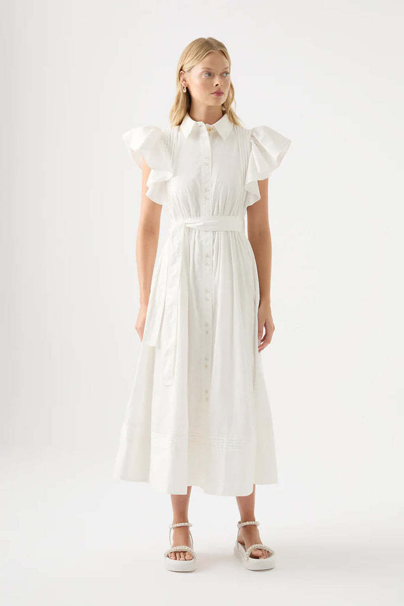aje kindred frill midi dress Aje Kindred Frill Midi Dress - Ivory